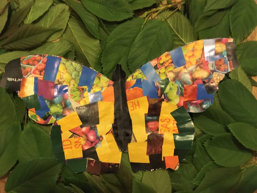 bright collaged butterfly craft