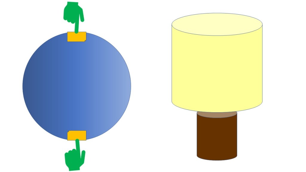 Sphere next to lamp with a vertical axis from north to south pole