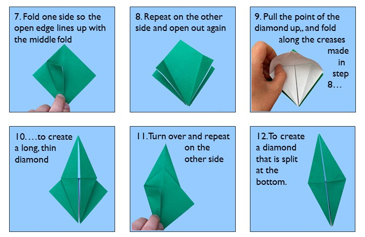 Instructions for origami bird steps 7-12