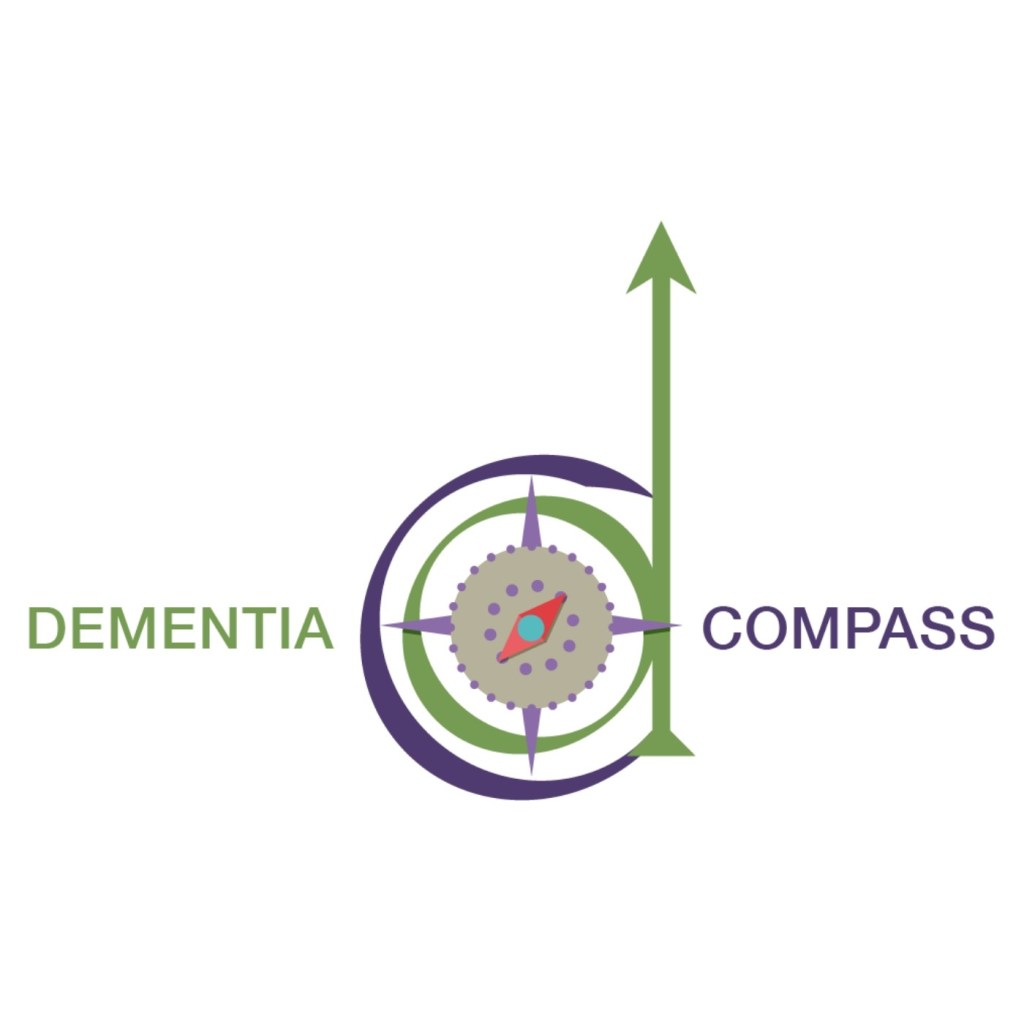 Dementia Compass logo - depicting a compass centred within a 'c' and 'd'