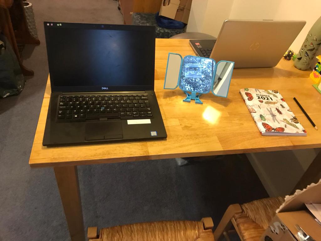 Desk with mirror to watch out of the window