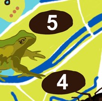 Close-up of map showing brown numbered spots