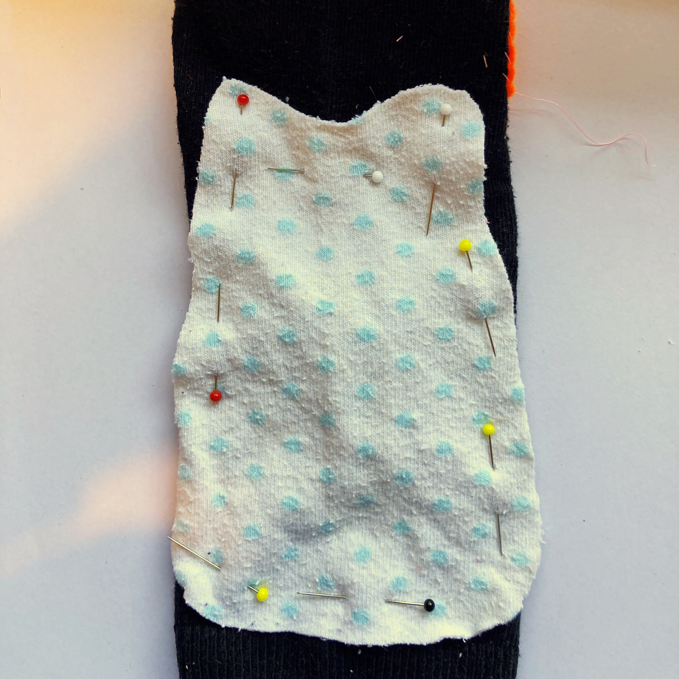 Pin tummy piece to front of puppet