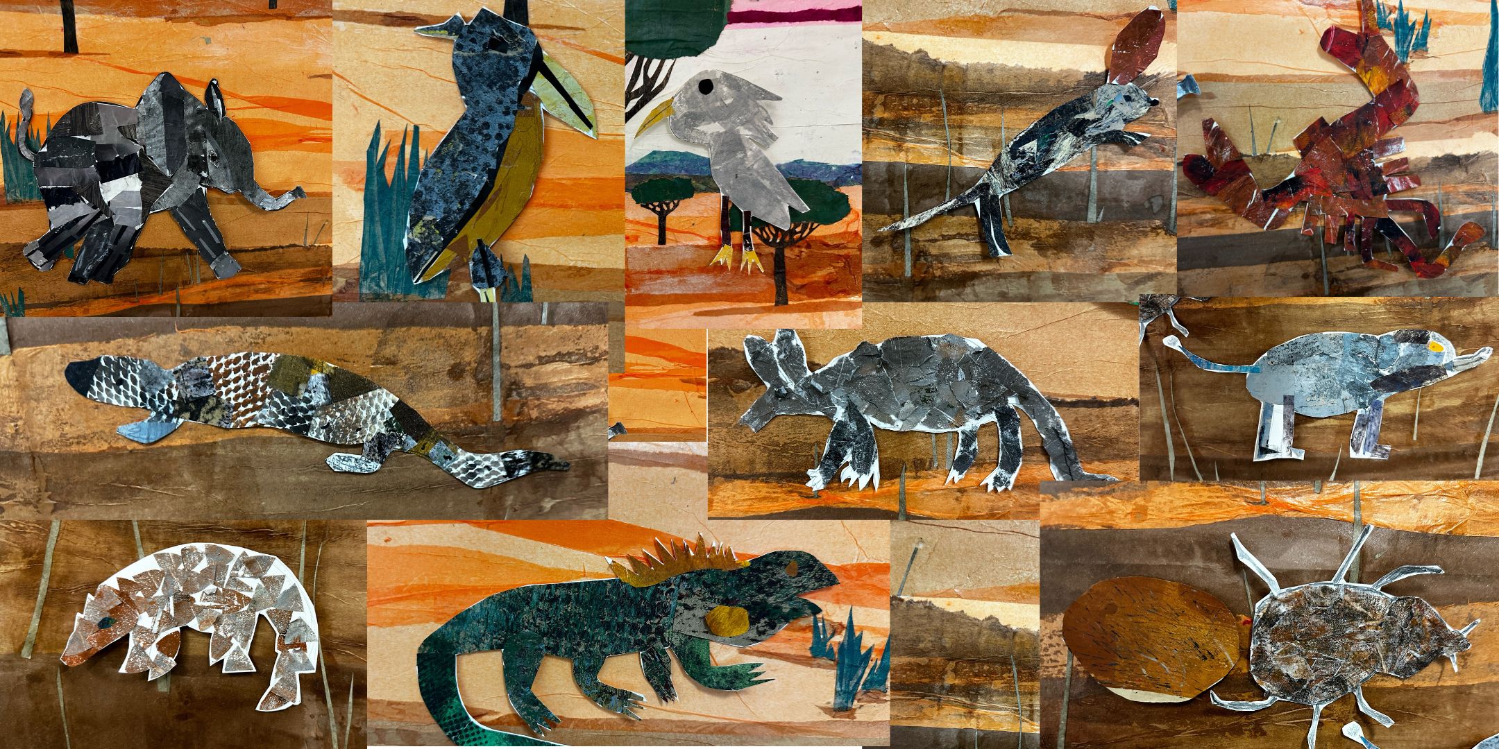 Savanna wildlife collaged pictures