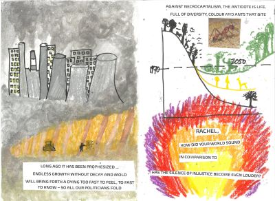 Sounds on a Dying World interior with images relating to consumption and climate change
