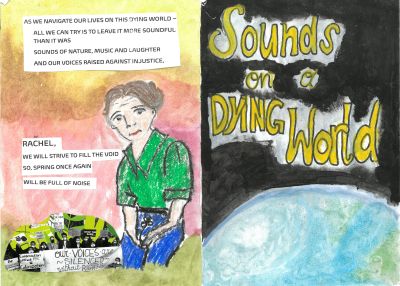 Sounds on a Dying World cover - pastel pictures and words about loss of biodiversity