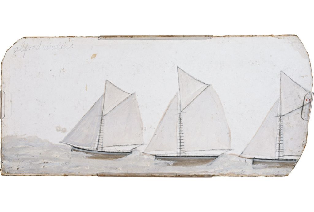 Painting 'Three sailing boats in a line' by Alfred Wallis